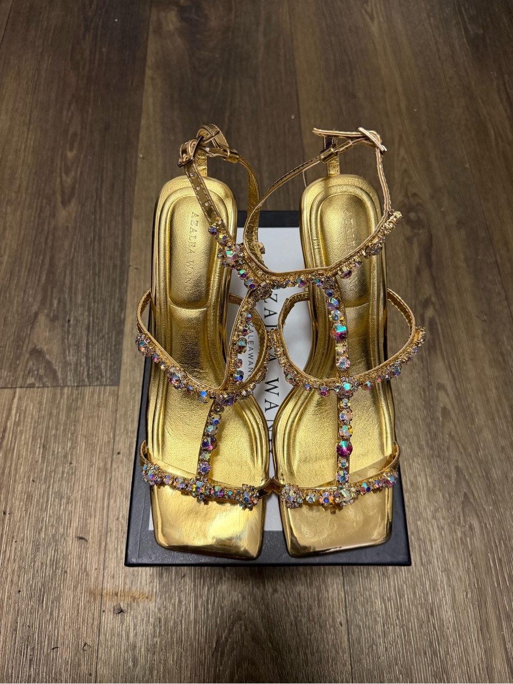 Gold Jeweled Strappy Heels by Azalea Wang